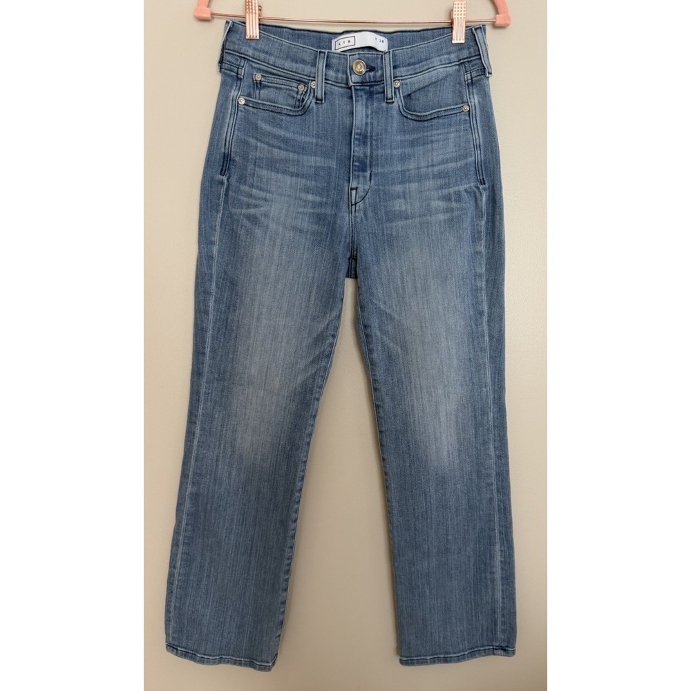 AYR The Pop Straight Jeans High Rise Medium Wash Stretch Denim Women's Size 28